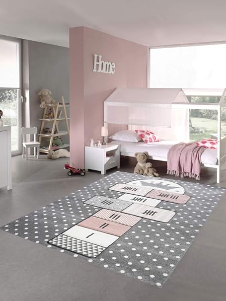 Mérinos Tapis De Jeu Tapis De Jeu Pour Enfants En Gris Rose Crème Größe 80x150 Cm