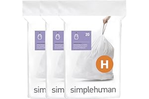 simplehuman Code H 60 Count, Dispenser Pack Custom Fit Liners, Drawstring Trash Bags, 30-35 Liter / 8-9.2 Gallon, White