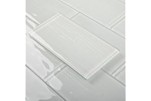 Adedeo Glass Subway Tiles, 3 x 6 Inch, White Glass Tiles for Backsplash, Bathroom Shower Wall, Pack of 32 Pieces