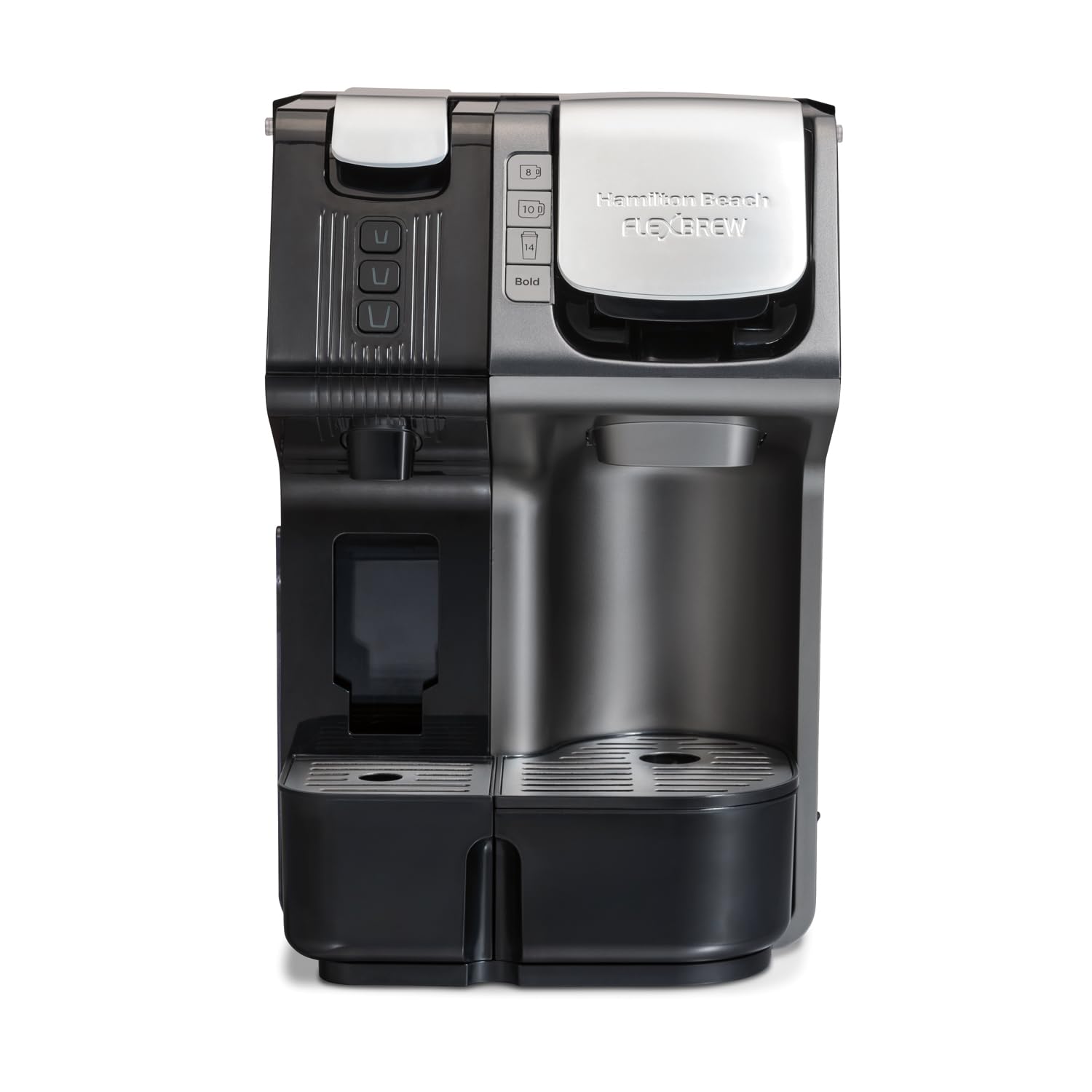 Photo 1 of Hamilton Beach FlexBrew Trio 2-Way Coffee Maker, Compatible with K-Cup Pods or Grounds, Combo, Single Serve & Espresso Machine with 19 Bar Pump, 56 oz. Removable Reservoir, Black