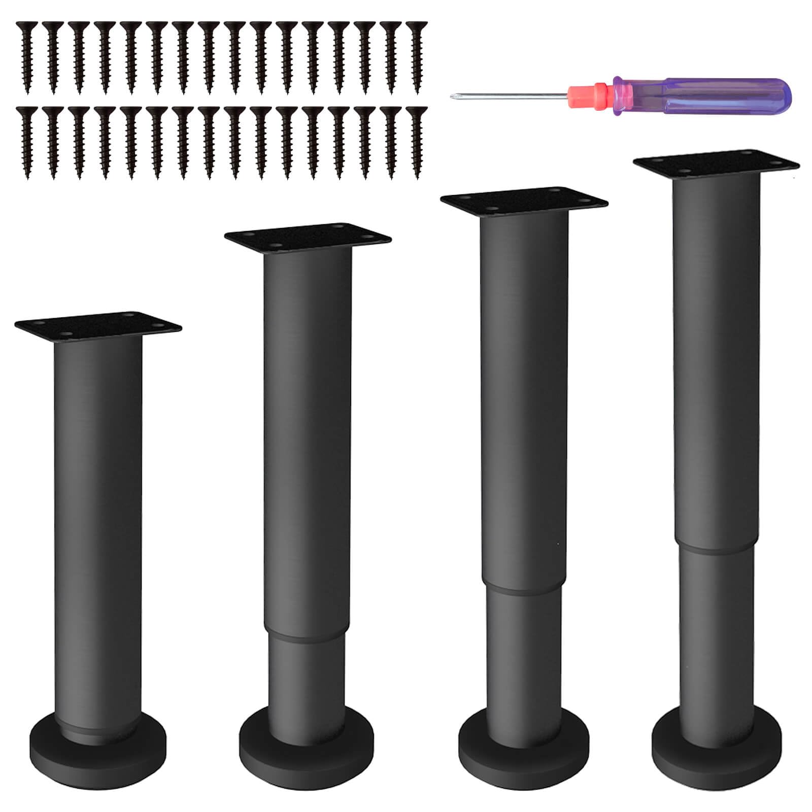 Set of 4 Furniture Feet Adjustable, 18-30 cm Height Adjustable Feet for Furniture, Cold-Rolled Steel Slatted Frame Foot Shelf, Bed Supports Adjustable Feet for Washbasin, Bed Middle Foot, Black