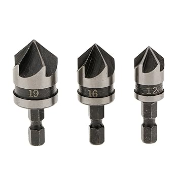 Metal 1/4-inch Hex 12, 16, 19 mm Countersink Power Drill Bit Bore Set for Wood- Set of 3