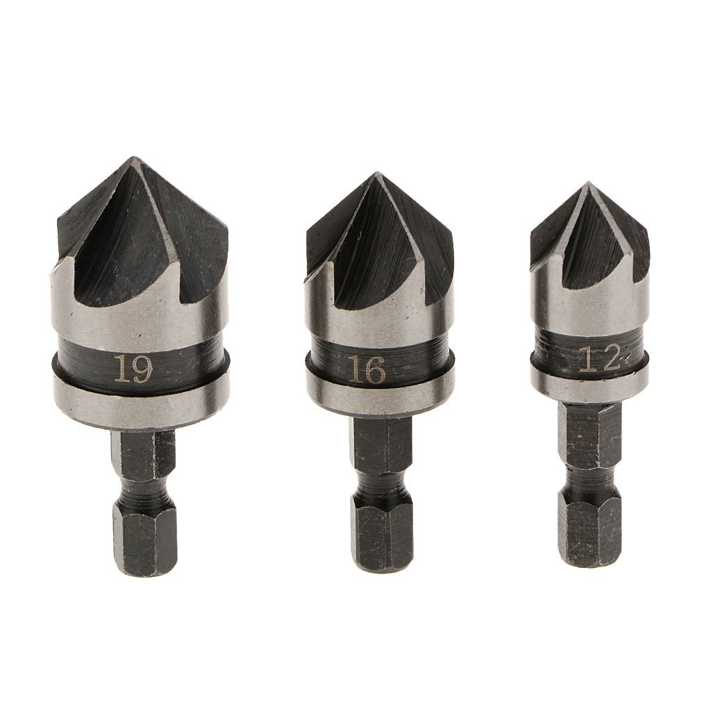 Malayas Set of 3Pcs Titanium Countersink Drill Bit Wood Chamfering Device Drill Bits
