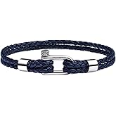Elegatto Helix Premium Vintage Leather Bracelet for Men | Double Black Leather Strands with Sterling Silver Polished Mini Shackle Closure | Men’s Designer Jewelry