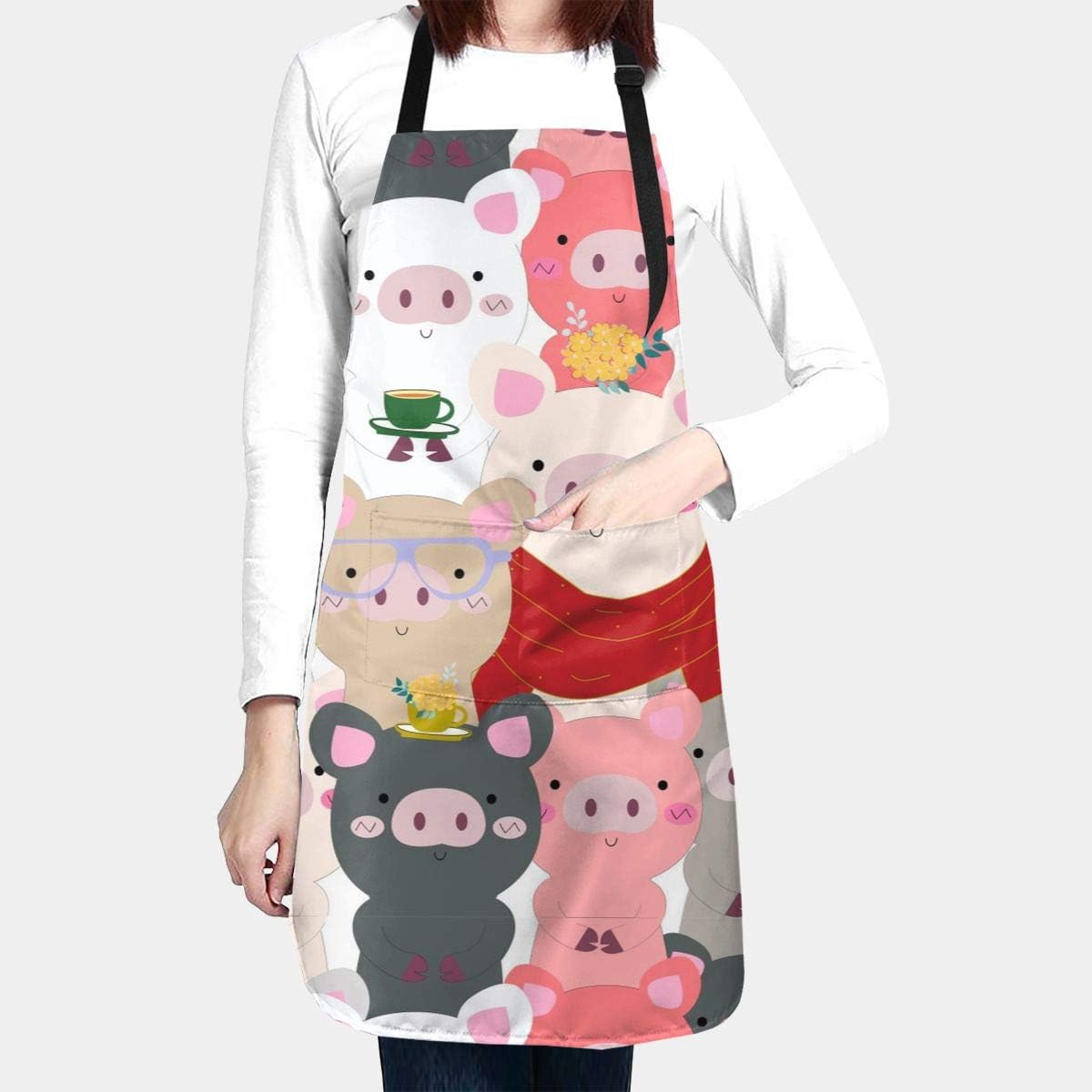 Cute Cartoon Baby Pigs Aprons for Women Colorful Cooking Baking Waterproof Kitchen