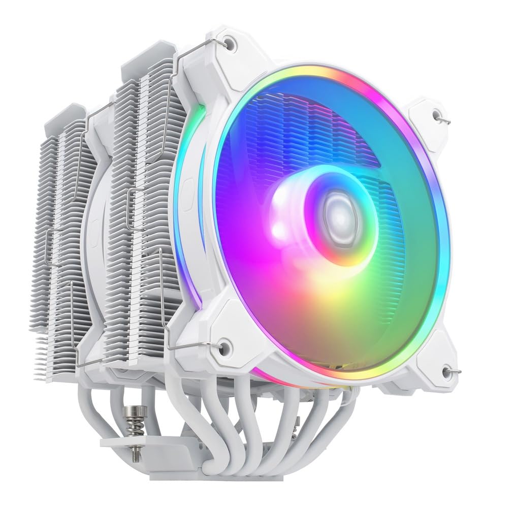 Cooler Master Hyper 622 Halo White Dual Tower CPU Air Cooler, 120 Halo² PWM Fan, Dual Loop ARGB, 6 Copper Heat Pipes, Nickel-Plated, 154mm Tall, AMD Ryzen AM5|AM4, Intel LGA 1851|1700|1200 Brackets