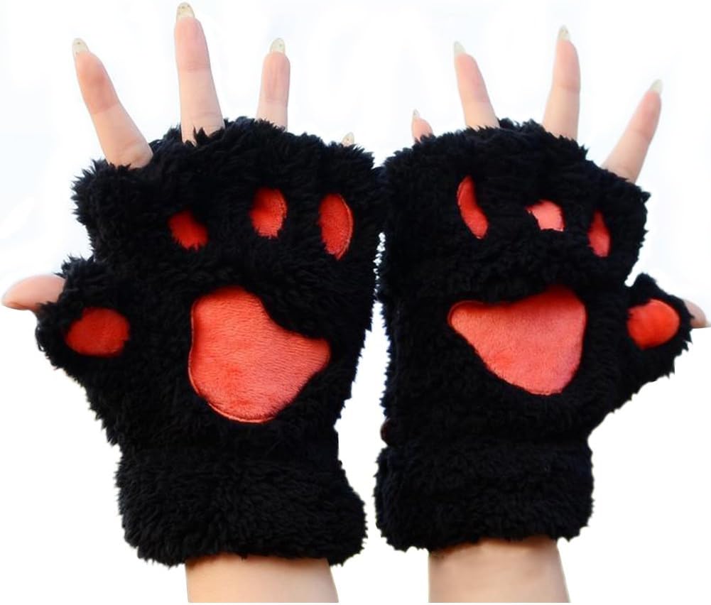 EleeryEleery Men Women Weight Lifting Gloves PU Padded Gym Sports Body Building Fitness Bodybuilding Paw Plush Mittens Short Half Finger Gloves