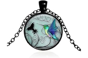 Hummingbird Necklace Hummingbird Pendant Glass Bird Jewelry Art Glass Cabochon Necklace Color3Professional and Fashion