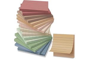 KOZERITE (16 Pack) Lined Sticky Notes 3x3 in Ruled Stickies Super Sticking Power Memo Pads Vintage Colors
