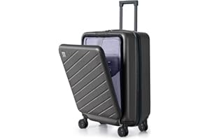 AnyZip Carry On Luggage 20'' Suitcase with Pocket Compartment ABS+PC Spinner Wheels TSA Lock Darkgray