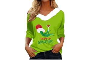 SEGAVEN 𝑮𝒓𝒊𝒏𝒄𝒉𝒔 Fall Outfits Women Trendy Long Sleeve Christmas Print Sweatshirts Plush V Neck Winter Outfits