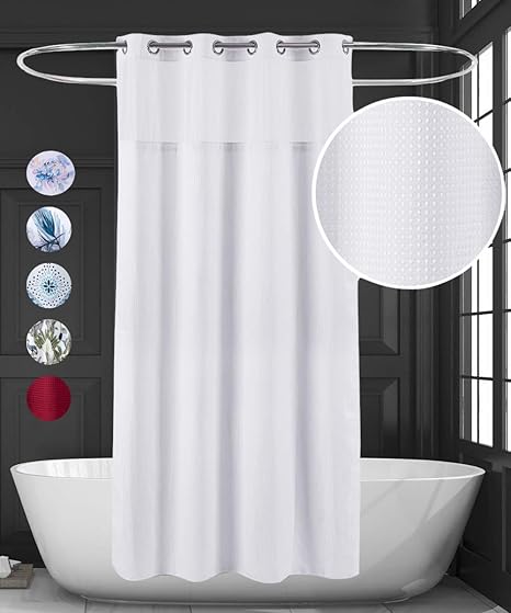 Happybath Extra Long 71x79 White Waffle Fabric Hookless Shower