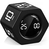 Rotating Productivity Timer 5, 25, 10 30,60 Mins Preset Stopwatch, Desk Flip ProductivityTimer, ADHD Tool Hexagon, Vibration/Mute/Alarm, for Work, Study, Back to School, Kitchen, Black