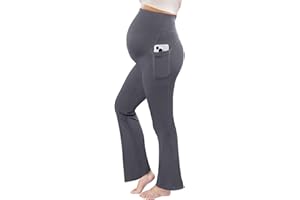 Abudada Maternity Flare Leggings - Soft Maternity Yoga Pants Over The Belly with Pockets