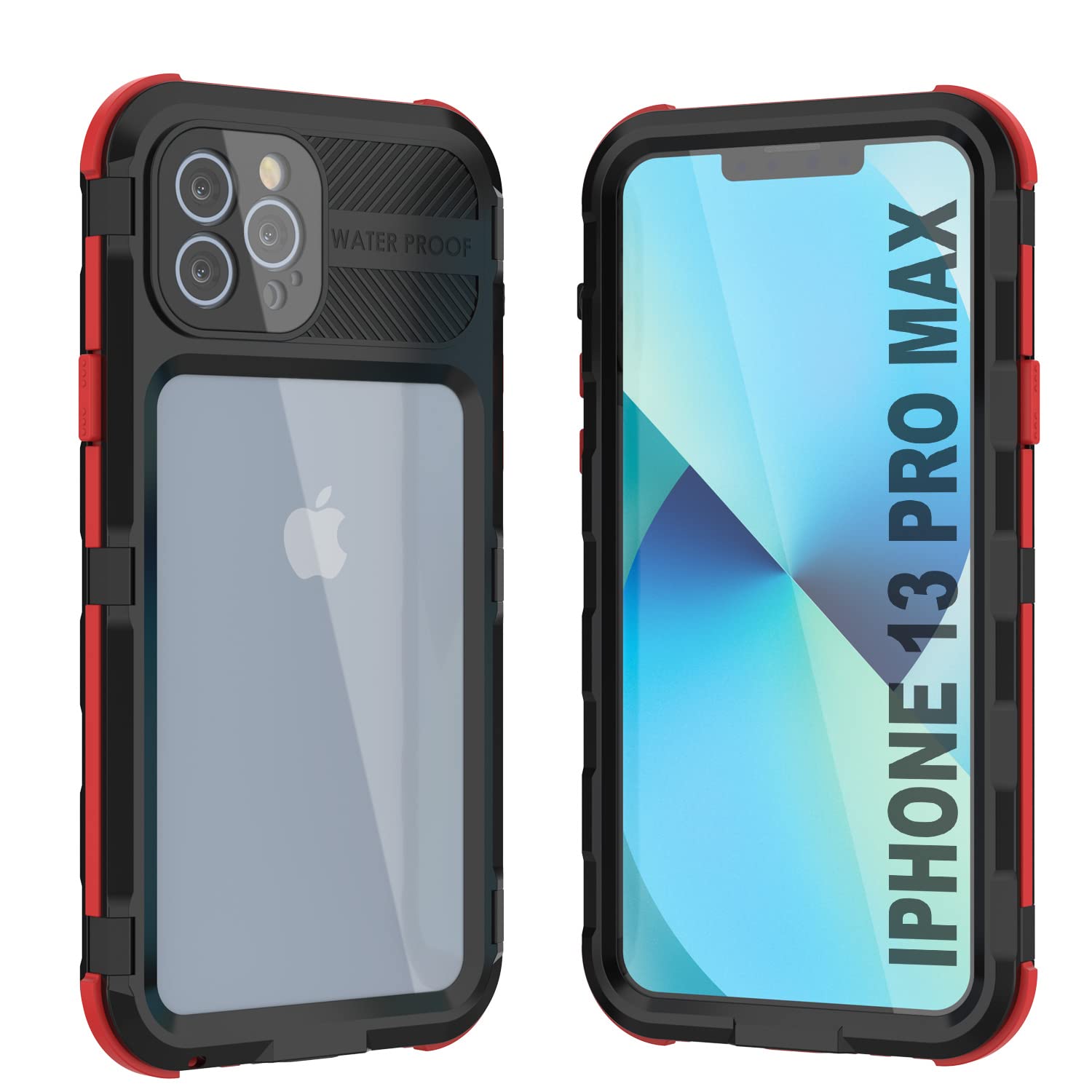 Punkcase for iPhone 13 Pro Max Waterproof Aluminum Case [Metal Extreme 2.0 Series] IP68 Rugged Bumper Cover W/Buillt in Screen Protector | Ultimate Protection for iPhone 13 Pro Max (6.7")[Black-Red]