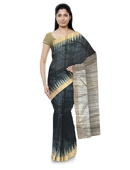 Odisha Handloom Ikkat Womens Tussar Saree (Black, orissa art 54)