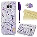 Galaxy S7 Edge Case - Mavis's Diary 3D Handmade Bling Crystal Shiny Sparkle Diamonds Purple Cirrus Pattern Full Edge Clear Hard PC Cover for Samsung Galaxy S7 Edge & Dust Plug & Stylus Pen