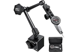 Neoteck 0-0.03"/0.0005" Dial Test Indicator with 132lbs(60kg) Max Pull Magnetic Base Stand Test Indicator Set with 3/8 inch (9.52mm) Clamping Hole for Machine Set-Up and Narrow Area Measurement-Black