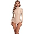 speerise Women Turtleneck Long Sleeve Bodysuit, Adult Stretchy Leotards Tops with Zipper Closure Soft Jumpsuit for Gymnastics