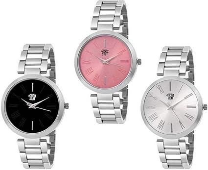 Analogue Black Pink Silver Luxury Women's Watch