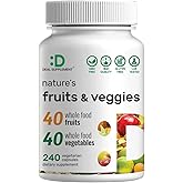 Nature’s Fruits & Veggies Supplement, 240 Veggie Capsules – 80 Whole Food Superfoods for Daily Balance – 40 Fruits with 40 Vegetables and Greens – Non-GMO, Gluten Free