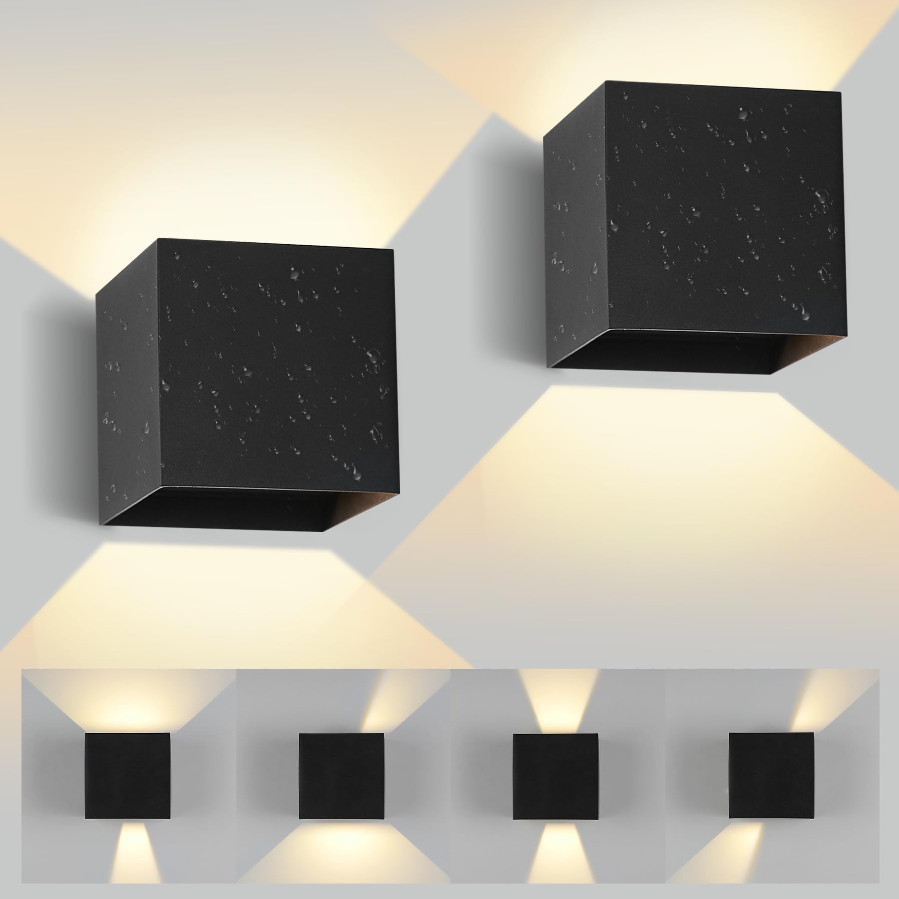 SILAMPDI Outdoor Wall Lights 12W Led Outdoor Lights Waterproof IP65 Outside Wall Lights Adjustable Beam Aluminum Black Indoor Wall Lamp 3000K Warm White for Garden Bathroom Bedroom Living Room 2pcs