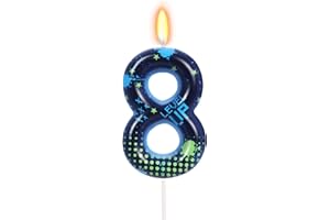 OGNOMIFX STG Birthday Candles for Boys - Number 8 Candle for Video Game Birthday Cake Topper, Fort Battle Level Up Sandbox Games Themed Birthday Party Supplies