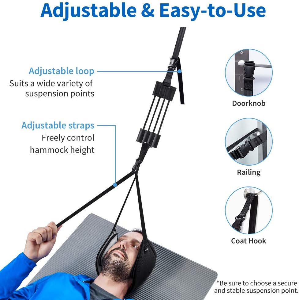 VOKKA Neck Traction Hammock for Neck Pain Relief, Head Hammock with Durable Elastic Safety Cords & Adjustable Straps, Cervical Traction Device/Stretcher for Muscle Relaxation & Physical Therapy: Health & Personal Care