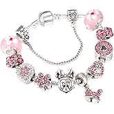 MIADEAL Mouse Theme Pink Charms Bracelet, Fits Pandora, Womens DIY Costume Jewelry