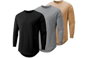 JMIERR Mens 3 Pack Cotton Hipster Hip Hop Longline Crewneck T-Shirt