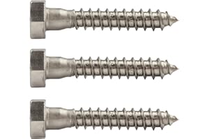 Conquest Fasteners 5/16"-9 x 1-3/4" Hex Head Lag Bolt (25 Pack) - 304 Stainless Steel, Hexagon Head Wood Screw