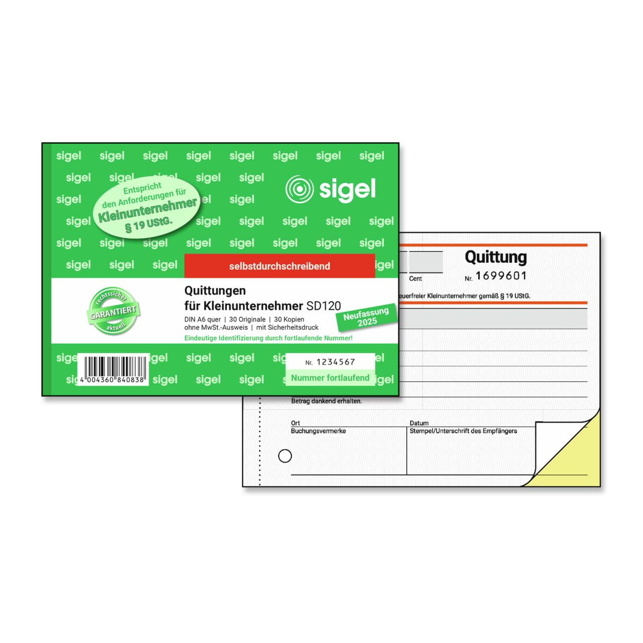 Sigel SD120 Invoices for Small Companies with Security Print, Carbonless, A6 Landscape Pack of 1