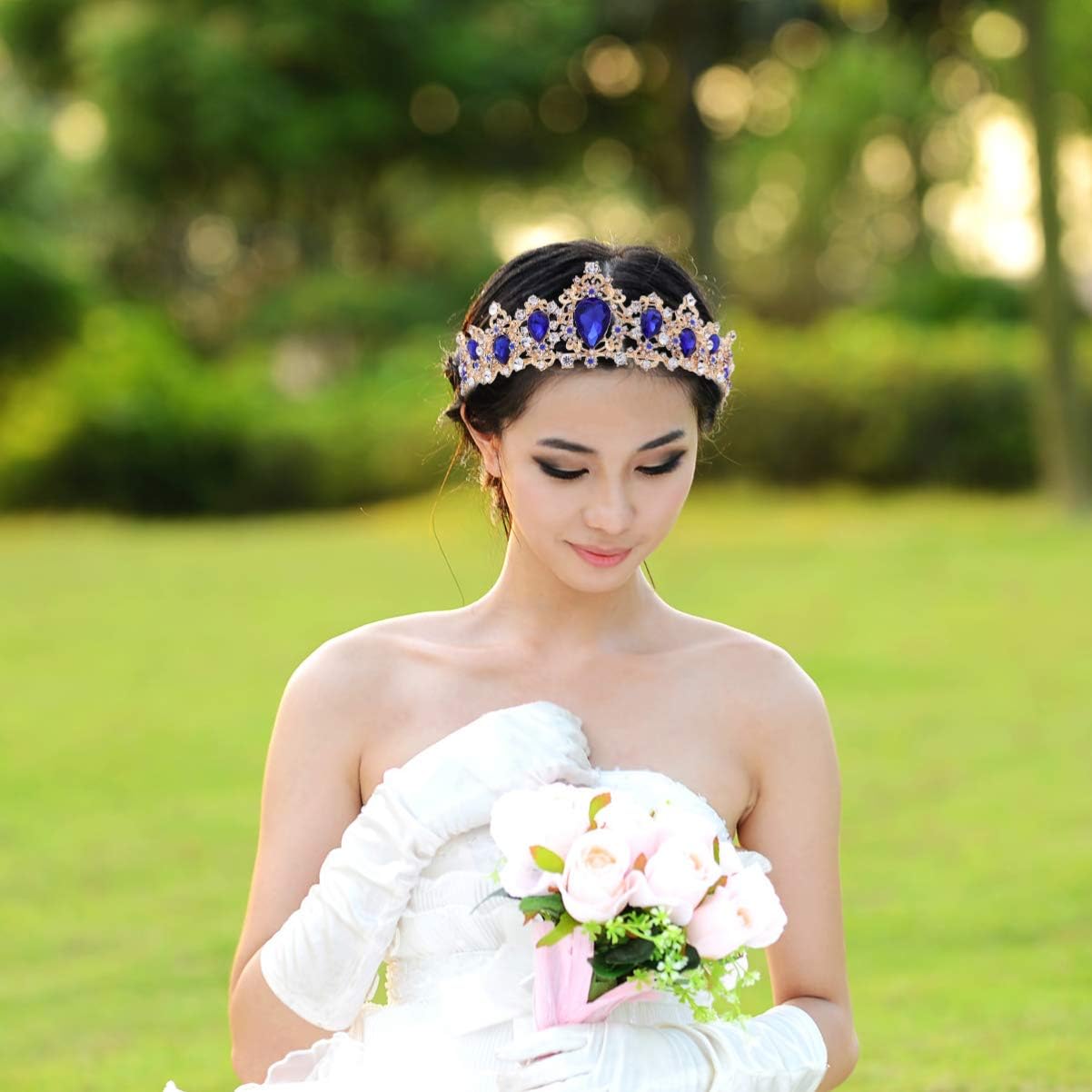 FRCOLOR Baroque Queen Crowns, Rhinestone Crystal Tiara and Crowns Headband Wedding Tiara for Women Prom Queen Crown Blue - Image 4