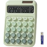 Desk Calculator, Merchanical Big Buttons,12 Digits Large LCD Display Calculadora, Solar and Battery Dual Power, Battery Include, Cute Basic Calculator for School,Office,Home,Business (Green)