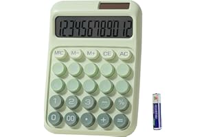 NUOSWEK Desk Calculator, Merchanical Calculator Big Buttons,12 Digits Large LCD Display Calculator, Solar and Battery Dual Power, Battery Include, Cute Calculator for School,Office,Home,Business (Green)