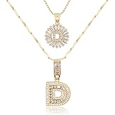 MEIITRUE Letter Necklace 14k Gold Plated Bling Dainty Necklaces Trendy Chunky Custom Name Necklace Personalized Round Circle Pendant Zirconia Letters Name Crystal Jewelry Gifts for Women