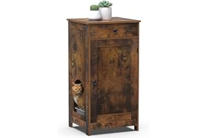 GiftGo Rustic Brown Contemporary Home Hidden Cat Litter Box Enclosure Wooden Cabinet Furniture Cat Washroom Nightstand Storage Drawer, Inner Shelf, Arched Doorways