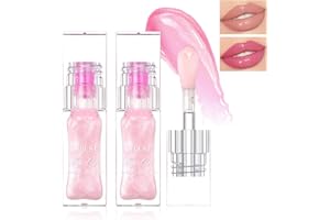 2PCS Color Changing Lip Oil,Boss Up Pink Big Brush Head Long Lasting Moisturizing Smooth Non-Sticky Transparent Plumping Lip 