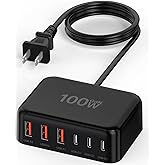 USB C Charger Block, 100W GaN 6 Port PD USB C QC USB A Wall Charger Adapter Plug Cube, Super Fast Type C Charging Station Hub for iPhone 17 16 15 14 Pro Max iPad Samsung Pixel