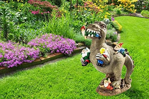 Humorous Dinosaur Gnome Backyard Statue for Indoor and Outdoor Decor