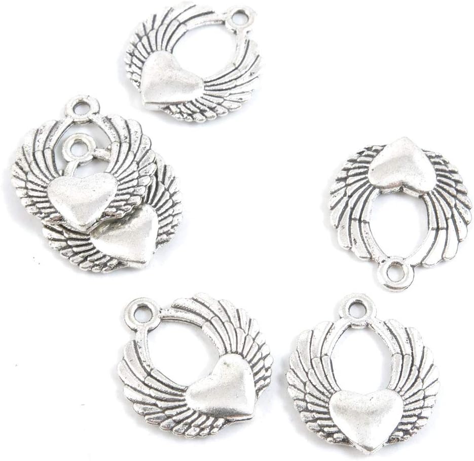 30 PCS Antique Silver Tone Jewelry Making Charms Crafting Wholesale Supplier U8QC5Y Love Heart Angel Wings
