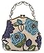ilishop Women's Vintage Luxury Printing Beaded Women Handbag Evening Bag (Blue)