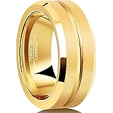 XIIDENG 8MM Tungsten Carbide Men's Ring Matte Beveled Edge Polished Golden Wedding Ring Center Groove Comfortable Fit Size 7-12(7)