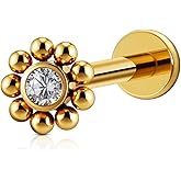 FINE4U Mini Threadless Flat Back Earring Stud for Tragus Conch Helix 18G 6mm 8mm - ASTM F136 Titanium Cartilage Piercing Jewelry