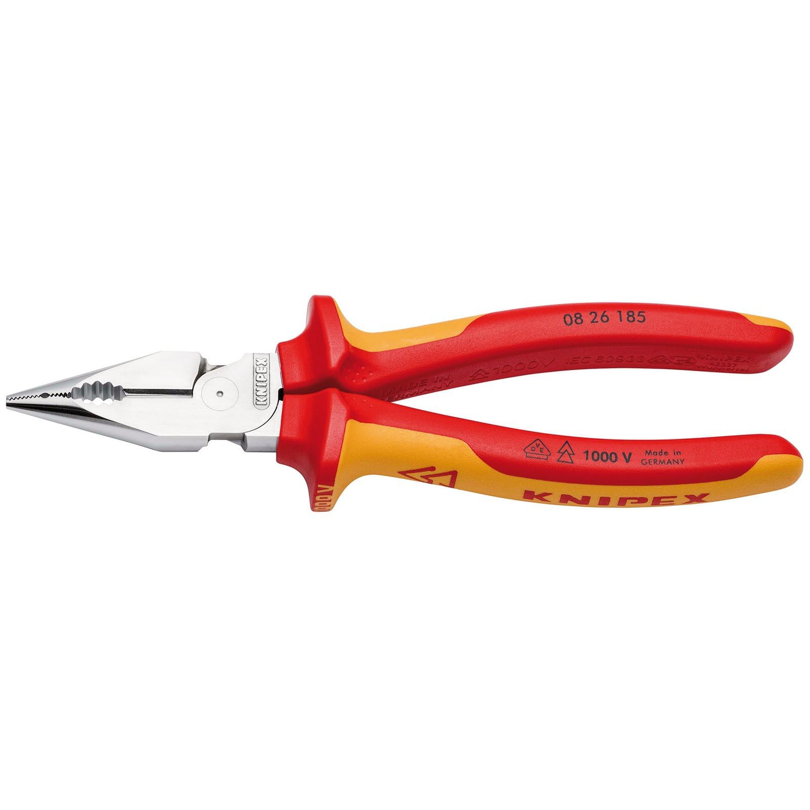 KNIPEX 13185 08 26 185 SB Needle-Nose Combination Pliers insulated with multi-component grips, VDE-tested chrome-plated 185mm