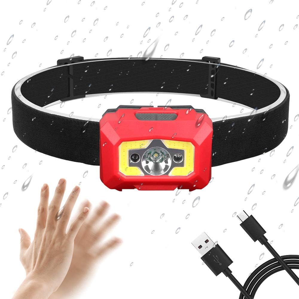 WODT Multi-function sensor headlight,USB Rechargeable LED Head Torch Lightweight Super Bright Head Lamp 5 Mode for Running Fishing