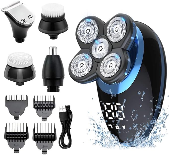 Electric Shavers Men 5 in 1 Bald Head Skull Shaver with Nose Hair Beard Trimmer Clippers Blades