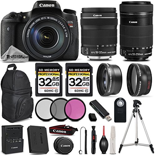 Canon EOS T6s DSLR Camera + Canon EF-S 18-135mm f/3.5-5.6 IS USM Lens + Canon EF-S 55-250mm f/4-5.6 IS STM Lens - All Original Accessories Included - International Version Canon EOS T6s DSLR Camera + Canon EF-S 18-135mm f/3.5-5.6 IS USM Lens + Canon EF-S 55-250mm f/4-5.6 IS STM Lens - All Original Accessories Included - International Version