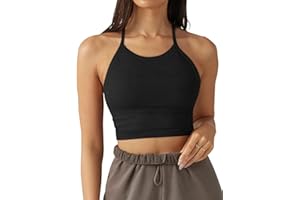 LASLULU Sports Bra for Women Crop Tops Racer Back Tank Tops Longline Workout Yoga Bra Halter Neck Cropped Casual Tops