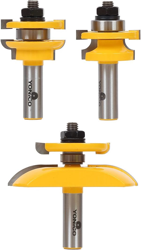 Yonico 12343 Round Over 3 Bit Raised Panel Cabinet Door Router Bit Set including Back-cutter Panel Raiser 1/2-Inch Shank